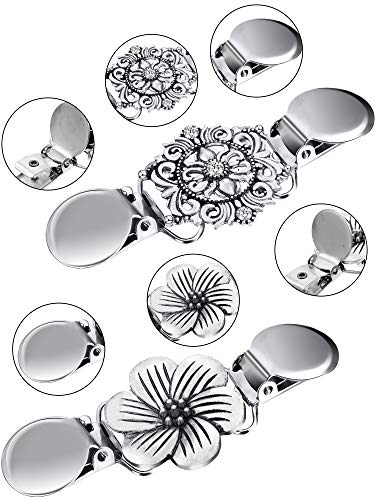 Jetec 4 Pieces Vintage Sweater Shawl Clips Retro Cardigan Collar Dress Shirt Brooch Clips for Women Wearing, 4 Styles - style: Flower Style