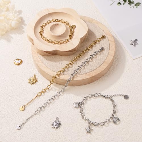 KYUNHOO 10 PCS Bracelet Chains for Jewelry Making 6.7 Inches Bracelets Bulk | Stainless Steel Bracelets Making Chains 6.7 Inches Oval Link Chain Bulk with Extender for Men Women DIY Bracelets Crafts - color: Silver