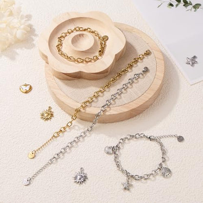KYUNHOO 10 PCS Bracelet Chains for Jewelry Making 6.7 Inches Bracelets Bulk | Stainless Steel Bracelets Making Chains 6.7 Inches Oval Link Chain Bulk with Extender for Men Women DIY Bracelets Crafts - color: Silver