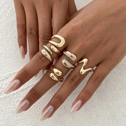 Chunky Gold Rings for Women Rhinestone Stackable Knuckle Ring Set Open Adjustable Statement Ring Set Dainty Crown Cross Midi Rings Fashion Jewelry Gift for Women - color: Gold4
