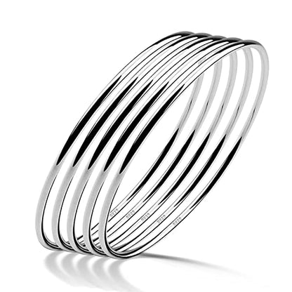H&Beautimer 925 Sterling Silver Bracelet for Women's Italian Handmade Solid Bangle 2/3/4/5/6/7 Set Rose Gold Fine Jewelry With Gift Box - color: Silver 5set, size: 68MM
