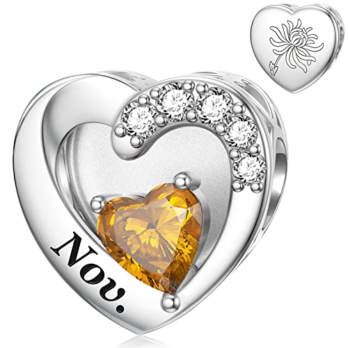 SEVENWELL Jan-Dec Birthstone Charms for Pandora Bracelets, Heart Charm | Fits Most European Charm Bracelets, Sparkling Heart CZ, Birth Flower Engraved, Gift Ready, Nickel-Free - color: November Birthstone Charm