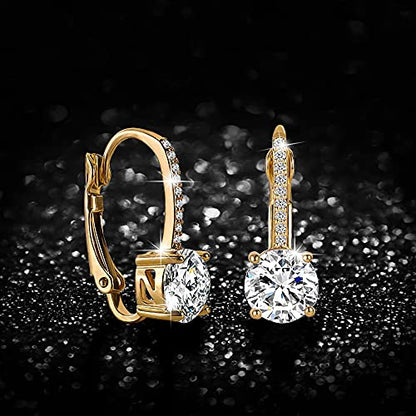 Ladies 1 Carat Diamond Pendant Earrings 18K Gold Plated Cubic Zirconia Hanging Lever Bridal Earrings Girls and Women's Fashion Jewelry - color: gold