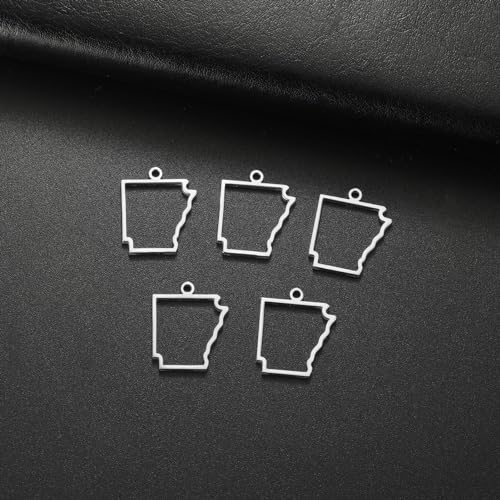 kkjoy 5Pcs Hollow Continents Maps of USA Pendant Charms for Jewelry Making and Crafting, Stainless Steel Mini Charm Craft Supplies Accessories for DIY Bracelet Necklace Earrings - color: Hollow Arkansas Map - Silver
