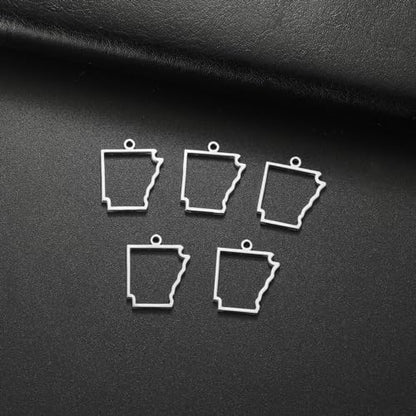 kkjoy 5Pcs Hollow Continents Maps of USA Pendant Charms for Jewelry Making and Crafting, Stainless Steel Mini Charm Craft Supplies Accessories for DIY Bracelet Necklace Earrings - color: Hollow Arkansas Map - Silver