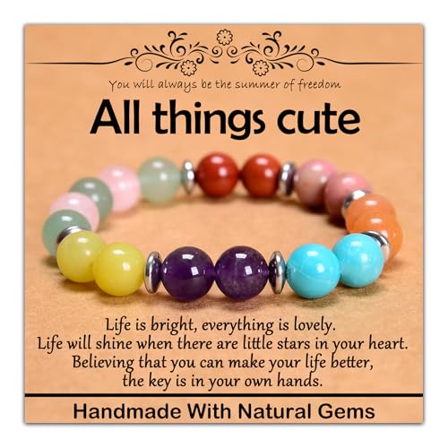 Natural Healing Gemstone Bracelet Handmade Yoga Stretch Elastic Bracelet Stress Relief Crystal Jewelry for Men and Women - color: All things cute (Good Attitude), size: 10mm