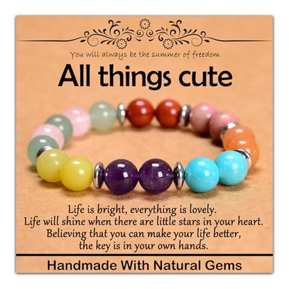Natural Healing Gemstone Bracelet Handmade Yoga Stretch Elastic Bracelet Stress Relief Crystal Jewelry for Men and Women - color: All things cute (Good Attitude), size: 10mm