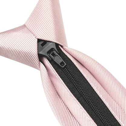 GUSLESON 3.15"（8cm） Mens Pre-tied Adjustable Zipper Tie Solid Necktie for Business and Wedding - color: Blush Pink