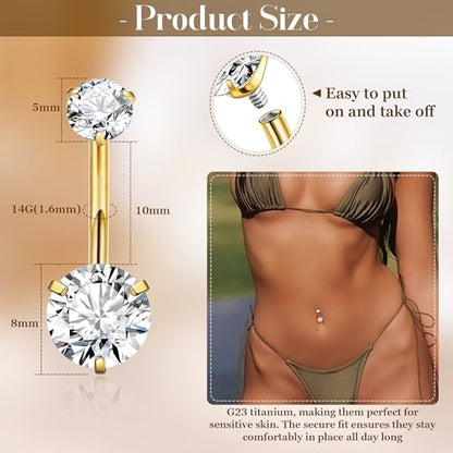14G G23 Titanium Dangle Belly Button Ring for Women Dangling Belly Rings CZ Butterfly Teardrop Navel Rings Internally Threaded Curved Barbell Navel Piercing Jewelry - color: Gold-4