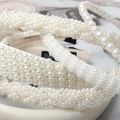 Cuizhiyu White Pearl Headbands for Women Girls Cute Pearl Dainty Headbands | Bling Faux Pearls Hairbands, Wedding Hair Accessories, Hair Hoop, Pearl Beaded Headband, White Padded Headbands,5 Pack - color: Color A