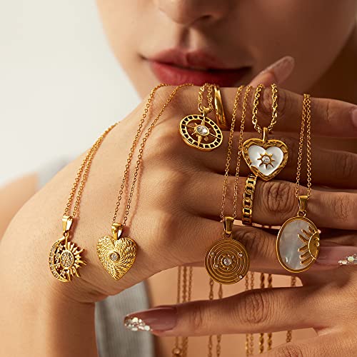 Unisex Celestial Gold Pendant Necklaces, Sun/Moon/Star/Angle Celestial Elements Unisex Choker Gold Lover Chains for Men and Women Jewelry - color: Gold Chain - Heart