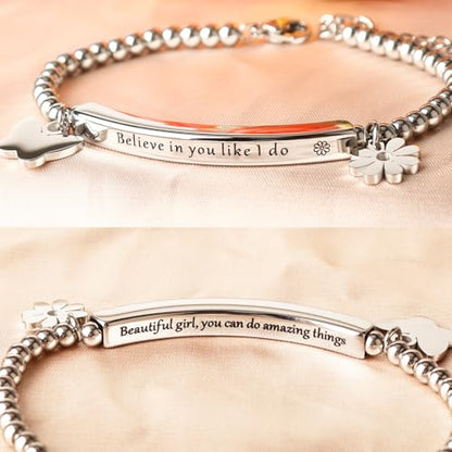 DS Inspirational Bracelet for Women Christian Engraved Bibler Verse Cross Butterfly Daisies Charm Bracelet, Exquisite Stainless Steel Jewelry Daughter Best Friend Bestie - style: Believe in you like i do--Silver 2
