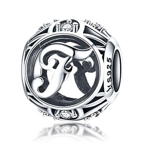 Letter Charms 925 Sterling Silver Initial A-Z Bead Charms | For Bracelets Necklaces, Hypoallergenic,Cubic Zirconia Alphabet Beads, Personalized Gifts for Women - color: F