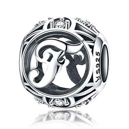 Letter Charms 925 Sterling Silver Initial A-Z Bead Charms | For Bracelets Necklaces, Hypoallergenic,Cubic Zirconia Alphabet Beads, Personalized Gifts for Women - color: F