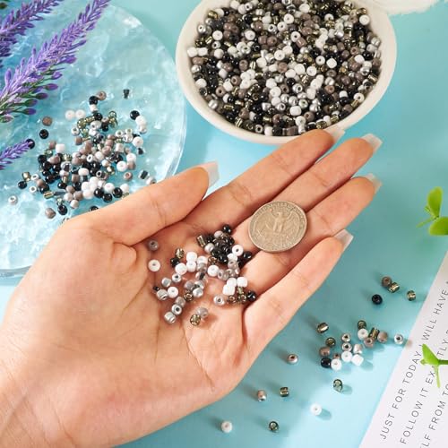 0.22lb 4mm Random Glass Seed Beads 6/0 Mix Rondelle Crystal Pony Beads Bulk Black Brown Seed Bead Kit for Crafts DIY Friendship Bracelets Beading Jewelry Making Supplies - color: Random Black