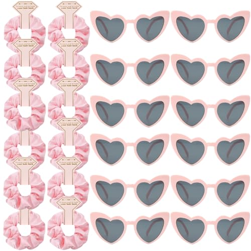 Satin Bridesmaid Scrunchies Bachelorette Hair Ties Set of 6 sunglasses Bridal Shower No Damage Hairties ideas Gift for Wedding Party Favors Bridesmaid Proposal Gifts (12pcs Pink) - color: 12pcs Pink