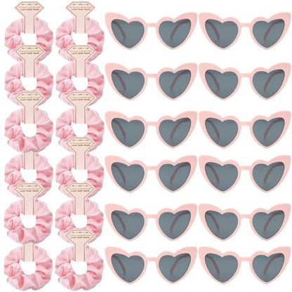 Satin Bridesmaid Scrunchies Bachelorette Hair Ties Set of 6 sunglasses Bridal Shower No Damage Hairties ideas Gift for Wedding Party Favors Bridesmaid Proposal Gifts (12pcs Pink) - color: 12pcs Pink