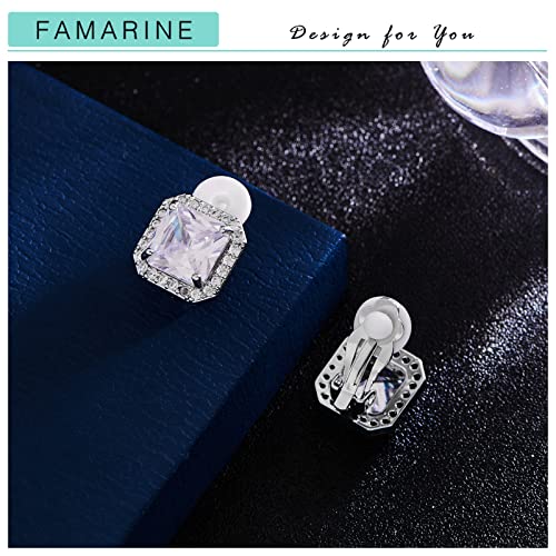 FAMARINE CZ Clip on Earrings for Women Clip Earring Non-pierced Earrings - style: Square