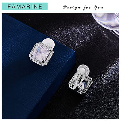 FAMARINE CZ Clip on Earrings for Women Clip Earring Non-pierced Earrings - style: Square