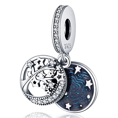 925 Sterling Silver Charms for Bracelets Necklaces Dangle Pendant With 5A Cubic Zirconias Bead Charm for Women DIY Jewelry - style: Tree moon star river