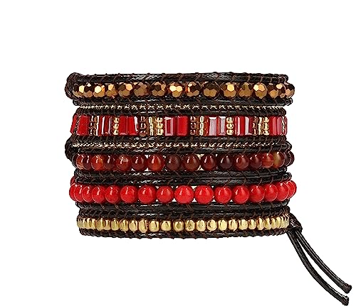 Bracelet for Women – Handmade Vegan Boho Natural Stone Layered Bracelet, Thailand Bohemian Stackable Beaded Wrap Bracelets, Summer Hippie Bracelet Stack, Fashion Jewelry Gifts - color: A17-Autumn