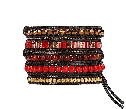 Bracelet for Women – Handmade Vegan Boho Natural Stone Layered Bracelet, Thailand Bohemian Stackable Beaded Wrap Bracelets, Summer Hippie Bracelet Stack, Fashion Jewelry Gifts - color: A17-Autumn