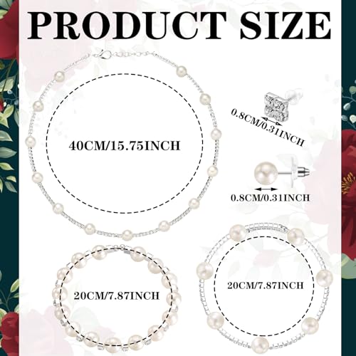 Glenmal Pearl Rhinestone Jewelry Set for Women Pearl Necklace Bracelet Earrings for Wedding Halloween Bridal Shower Tea Party - style: Cute Style