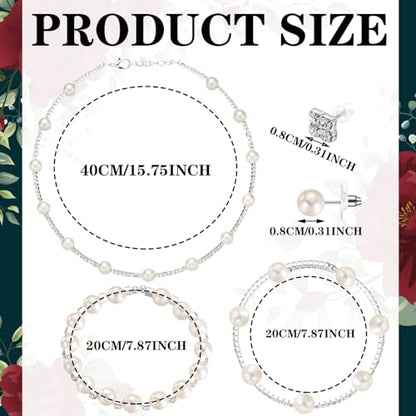 Glenmal Pearl Rhinestone Jewelry Set for Women Pearl Necklace Bracelet Earrings for Wedding Halloween Bridal Shower Tea Party - style: Cute Style