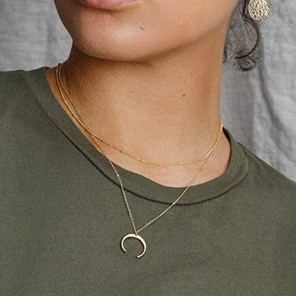 Turandoss Dainty Layered Choker Necklace, Handmade Y Pendant Necklace Multilayer Bar Disc Necklace Adjustable Layering Choker Necklaces for Women - style: 2PCS - Chain&Crescent