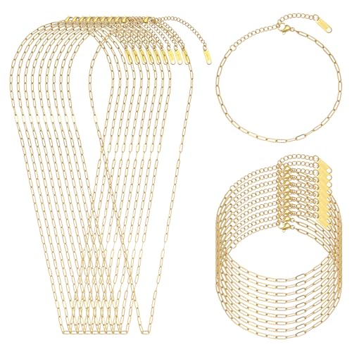 Swyabi 20 PCS Paperclip Necklace Bracelet Chains Bulk for Jewelry Making | 18K Stainless Steel, Gold Plated, with Extender, No Fade, No Rust, Adjustable, for Men Women DIY - color: 2.5x6.5mm Gold
