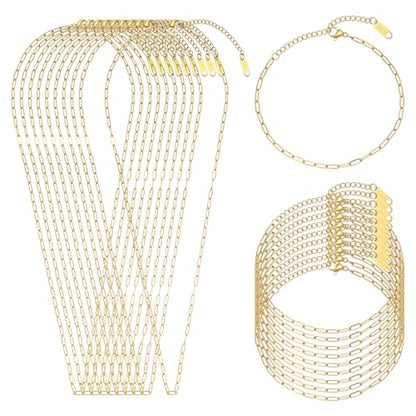 Swyabi 20 PCS Paperclip Necklace Bracelet Chains Bulk for Jewelry Making | 18K Stainless Steel, Gold Plated, with Extender, No Fade, No Rust, Adjustable, for Men Women DIY - color: 2.5x6.5mm Gold