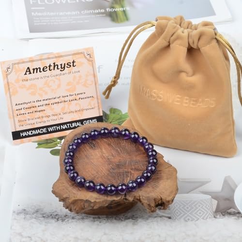 MASSIVE BEADS Handmade Yoga Stretch Elastic Bracelet Natural Stone Crystal Healing Power Energy Gifts for Unisex Adult 4mm 6mm 8mm 10mm - color: Amethyst(Love Guardian), size: 8mm