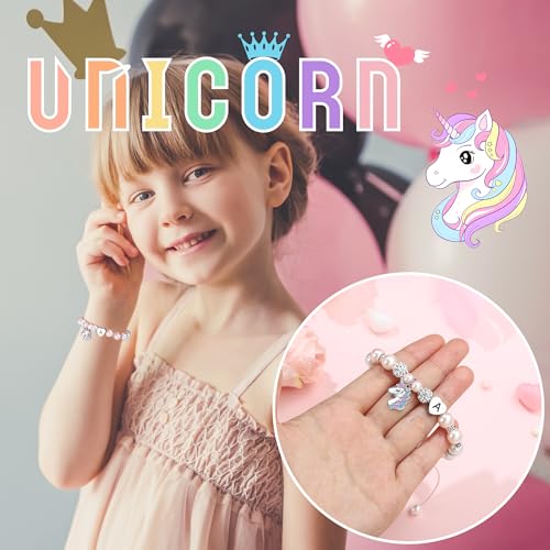 Hidepoo Gifts for Kids Girls - Unicorn Bracelets for Girls Kids, CZ Initial Unicorns Bracelet Adjustable Heart Initial Unicorn Bracelets Jewelry Birthday Gifts for Girl - style: K