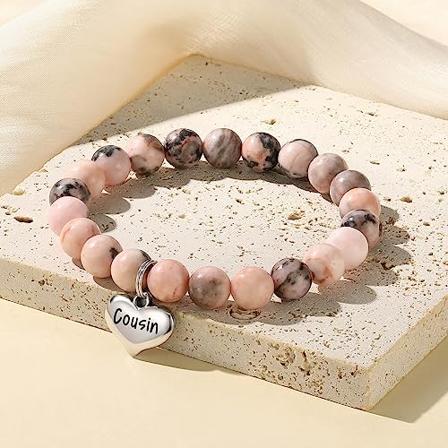 MIXJOY Inspirational Gifts for Women, Heart Charm Pink Elastic Beads Bracelet, Positive Affirmations Get Well Soon Gifts - style: cousins charm side by side pink