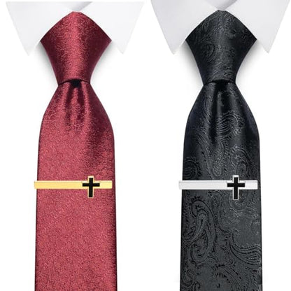Tie Clips for Men Classic Tie Clip Set Necktie Tie Bar Clips jewelry Box Gift - color: (2pcs-tie clip