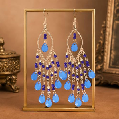Boho Chandelier Earrings, Beaded Tasse Dangle Earring for Women, Red, Black, Blue, White, Colorful Long Earrings - color: Blue