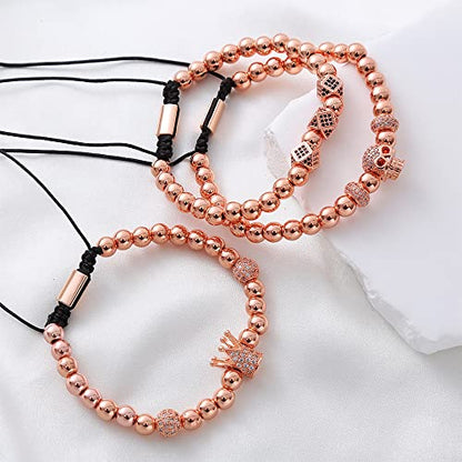 Mens Bracelet Beaded Bracelets Micro Pave Zircon Bracelets for Men Women Bracelets for Men Stainless Steel Cuff Bangle - color: J-rosegold