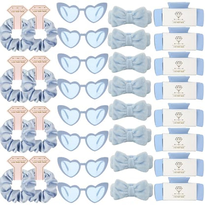 Bridesmaid Scrunchies Proposal Hair claws clips Set of 12 Bridal Shower heart sunglasses Gifts for Wedding Bachelorette Party Favors (32pcs Dusty Blue) - color: 32pcs Dusty Blue