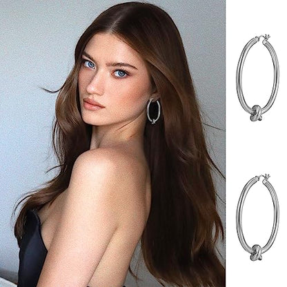 Large Gold Knot Hoop Earrings for Women 18K Gold Hoop Earrings Statement Lightweight Hoops Trendy Gold Hoops Earrings Jewelry - color: B-Big Hoop Earrings-Silver