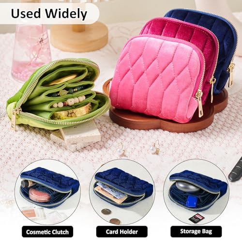 KALUYA shunmei Small Jewelry Travel Case, Diamond Quilted Velvet, Navy Blue | 4.72"x4.72" bag with zipper, 5-layer velvet organizer pouch, for bangle, bracelet, earring, necklace, ring, for women girls - color: Navy Blue