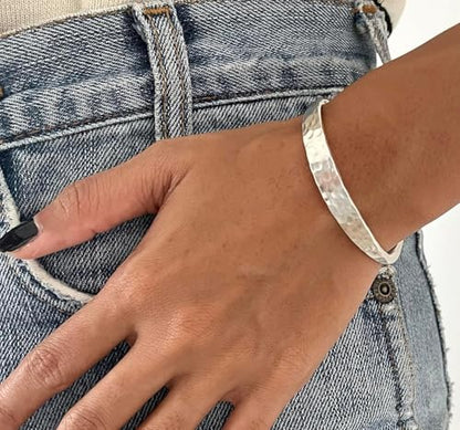 925 Sterling Silver Hammered Cuff Bangle Bracelet for unisex, Slender Skinny Stackable Adjustable Bangles, Stacking Bracelets, Handmade Hammered Bangle Bracelet BY ISHU JEWELLER - size: 7.5 inch