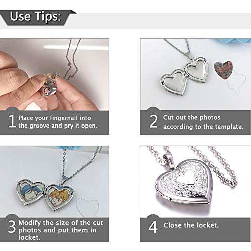 YOUFENG Oval Round Flower Locket Necklace that Holds Pictures Photo Locket Pendant - style: Heart Silver-plated