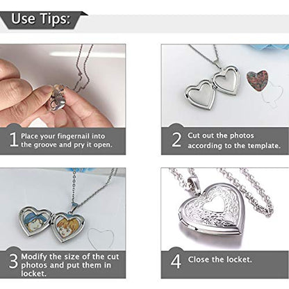 YOUFENG Oval Round Flower Locket Necklace that Holds Pictures Photo Locket Pendant - style: Heart Silver-plated