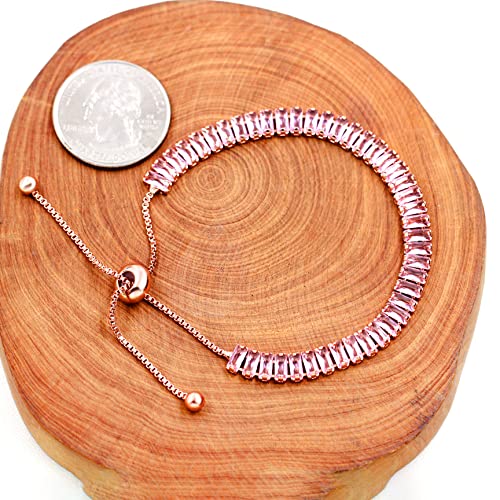 Uloveido Classic Emerald Cut Rectangular Cubic Zirconia Eternity Tennis Bracelet Adjustable for Women Y1788 - color: Rose Gold-pink