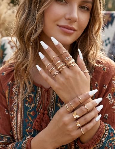 iF YOU 24 Pcs Gold Rings Set for Women, Chunky Stackable Knuckle Finger Midi Rings, Fashion Simple Stacking Cute Rings Pack Trendy Summer Jewelry Gift