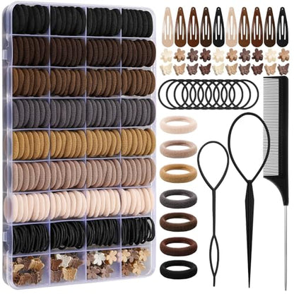 Brown Hair Accessories for Girls - 360 Pieces Cotton Toddler Hair Ties Brown Ponytail Holders, Hair Clips and Hair Tail Tools, Neutral Colors - color: Brown