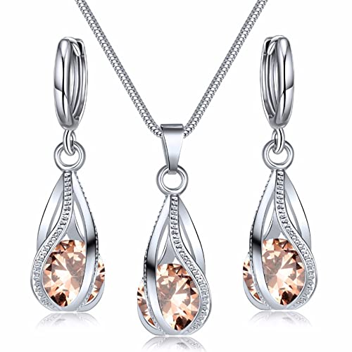 IFKM Silver Jewelry Sets for Women Rhinestone Crystal CZ Bridal Bridesmaid Accessories Necklace Earrings set for Wedding Prom Anniversary Birthday Gifts - color: Champagne