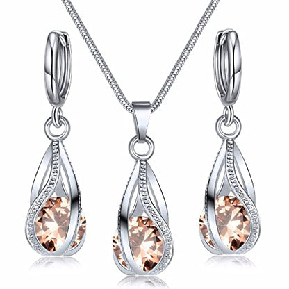 IFKM Silver Jewelry Sets for Women Rhinestone Crystal CZ Bridal Bridesmaid Accessories Necklace Earrings set for Wedding Prom Anniversary Birthday Gifts - color: Champagne