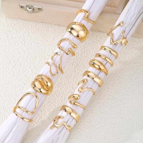 31 Pcs Chunky Gold Rings Fashion Stackable Rings for Women Statement Womens Rings Set Knuckle Band Ring Jewelry Gifts - style: Golden 31 pieces