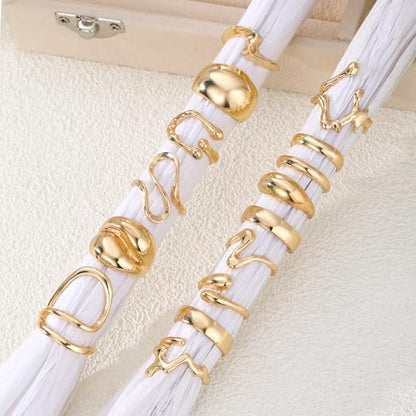31 Pcs Chunky Gold Rings Fashion Stackable Rings for Women Statement Womens Rings Set Knuckle Band Ring Jewelry Gifts - style: Golden 31 pieces